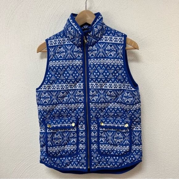 J. Crew Blue & White Snowflake Patterned Vest Sz XS - Picture 1 of 7